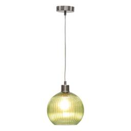 First Choice Lighting Set of 2 Betchley - Green Ribbed Glass Globe with Satin Nickel Pendant - thumbnail 2