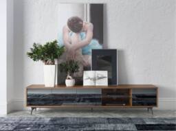 Angel Cerda Walnut TV Unit with Mirror-Effect Black Glass, 4 - thumbnail 3