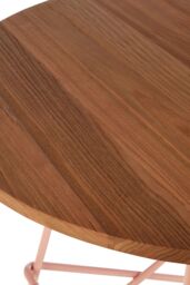 Orsina Metal & Elm Wood Round Table, Versatile Coffee Table for Home & Office, Round Outdoor Dining Table in Pink - thumbnail 4