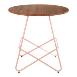 Orsina Metal & Elm Wood Round Table, Versatile Coffee Table for Home & Office, Round Outdoor Dining Table in Pink