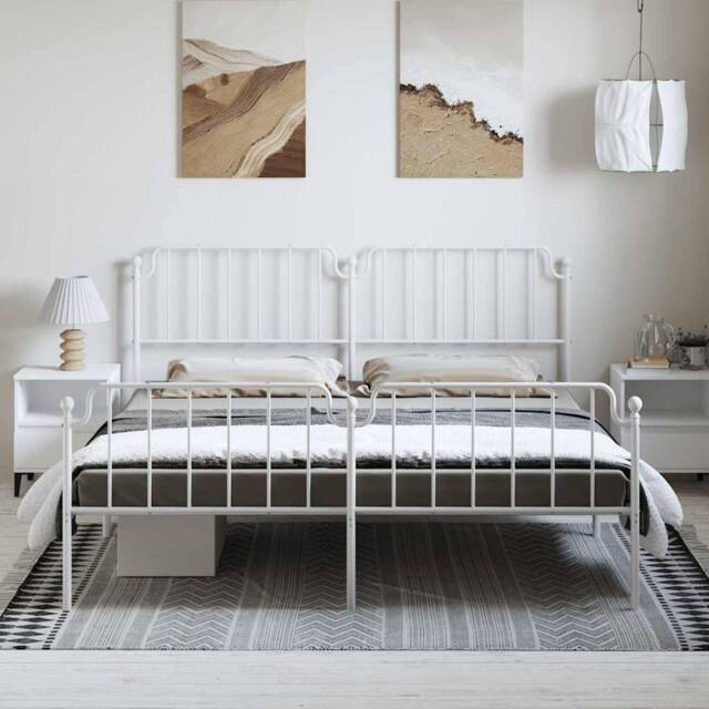 Berkfield Home Metal Bed Frame with Headboard & Footboard White 183x213 cm - image 1