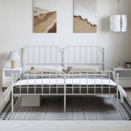 Berkfield Home Metal Bed Frame with Headboard & Footboard White 183x213 cm - thumbnail 1
