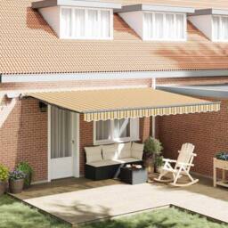 Berkfield Home Manual Retractable Awning with LED Multicolour Stripe 450x300 cm in Yellow - thumbnail 2