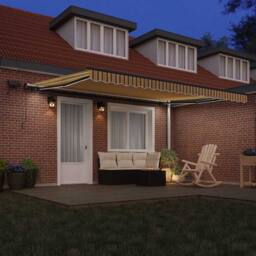 Berkfield Home Manual Retractable Awning with LED Multicolour Stripe 450x300 cm in Yellow - thumbnail 1