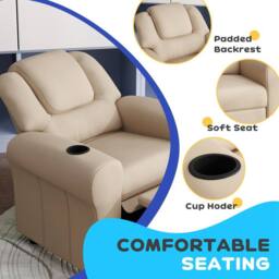 STILVORA Children's Recliner Chair with Footrest in Beige - thumbnail 7