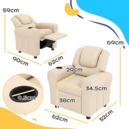 STILVORA Children's Recliner Chair with Footrest in Beige - thumbnail 4