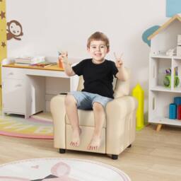 STILVORA Children's Recliner Chair with Footrest in Beige - thumbnail 2