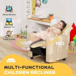 STILVORA Children's Recliner Chair with Footrest in Beige - thumbnail 6