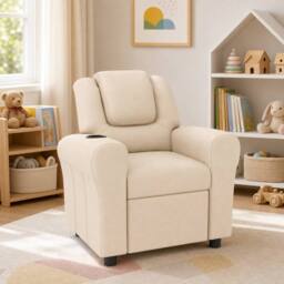 STILVORA Children's Recliner Chair with Footrest in Beige