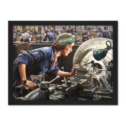"Artery8 Wall Art Print Knight Ruby Loftus Screwing Breech WWII War Painting Large Framed Wall Décor Art in Black - Size: W18"" x H24"""