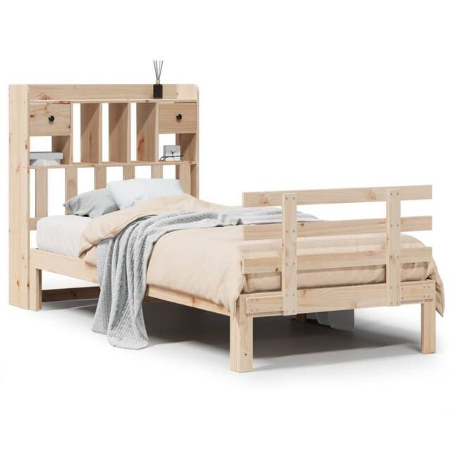 Berkfield Home Bookcase Bed without Mattress 90x200cm Solid Wood Pine in Light Tan - Size: 90x200 cm - image 1