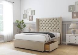 "Sloomy Dior Coniston Divan Bed Base No Drawers - 54"" Wingback Headboard in Cream - Size: Small Single" - thumbnail 4