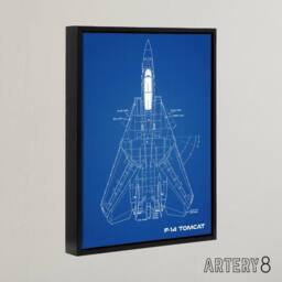 "Artery8 Grumman F 14 Tomcat US Fighter Blueprint Framed Canvas Wall Art Print in Blue - Size: W12"" x H16""" - thumbnail 2