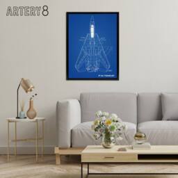 "Artery8 Grumman F 14 Tomcat US Fighter Blueprint Framed Canvas Wall Art Print in Blue - Size: W12"" x H16""" - thumbnail 3