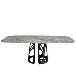 Angel Cerda Oval Blue Porcelain Marble Dining Table with Black - thumbnail 2
