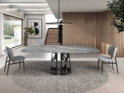 Angel Cerda Oval Blue Porcelain Marble Dining Table with Black - thumbnail 3