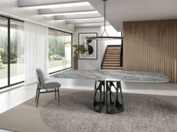 Angel Cerda Oval Blue Porcelain Marble Dining Table with Black - thumbnail 5