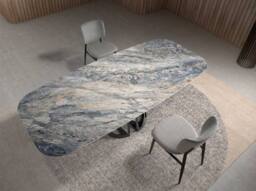 Angel Cerda Oval Blue Porcelain Marble Dining Table with Black - thumbnail 4