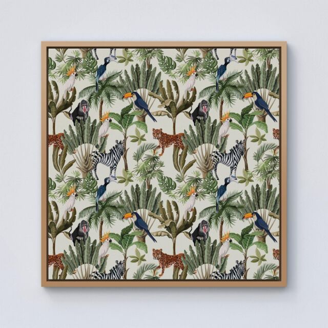 "Warren Reed - Designer Exotic Trees & Animals Framed Canvas in Light Brown - Size: W16"" x H16""" - image 1
