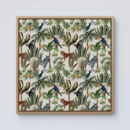 "Warren Reed - Designer Exotic Trees & Animals Framed Canvas in Light Brown - Size: W16"" x H16""" - thumbnail 1