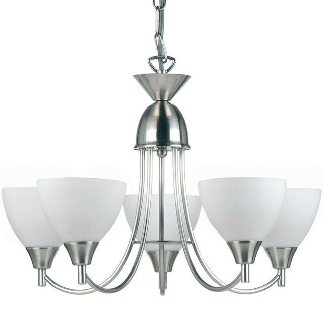 Loops Hanging Ceiling Pendant Light SATIN CHROME 5x Shade Lamp Bulb Holder Fitting - image 1