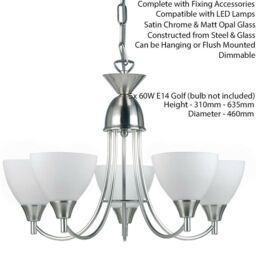 Loops Hanging Ceiling Pendant Light SATIN CHROME 5x Shade Lamp Bulb Holder Fitting - thumbnail 2