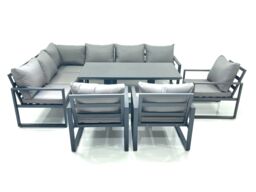 Fimous Aluminum Outdoor Garden Furniture Set Corner Sofa 3 Chairs Adjustable Rising Lifting Dining Table Sets Dark Grey - thumbnail 1