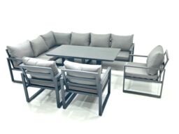 Fimous Aluminum Outdoor Garden Furniture Set Corner Sofa 3 Chairs Adjustable Rising Lifting Dining Table Sets Dark Grey - thumbnail 2