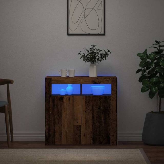 Berkfield Home Sideboard with LED Lights Old Wood 80x35x75 cm Engineered Wood in Brown - Size: 80 x 35 x 75 cm - image 1