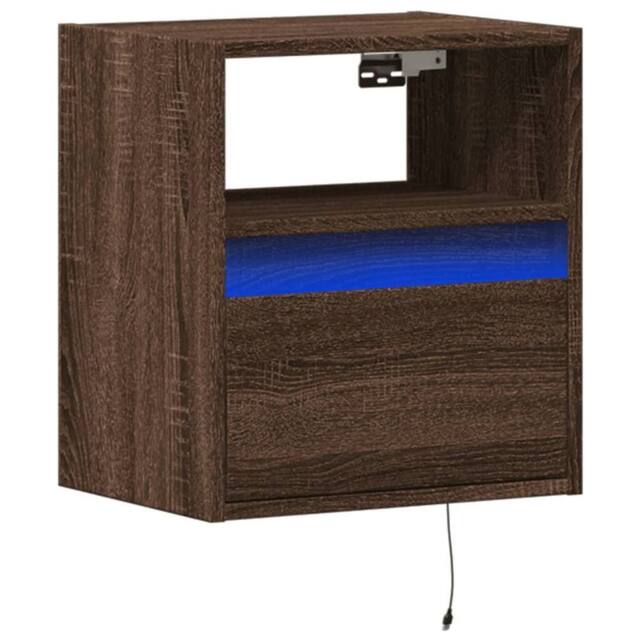 Berkfield Home Durable Wall-mounted Bedside Cabinet with LED Lights Brown Oak - image 1