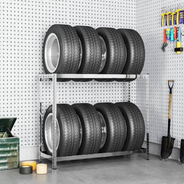 Berkfield Home 2-Layer Tire Rack Silver 110x40x110 cm Steel - Size: 110 x 40 x 110 cm - image 1