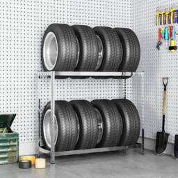 Berkfield Home 2-Layer Tire Rack Silver 110x40x110 cm Steel - Size: 110 x 40 x 110 cm