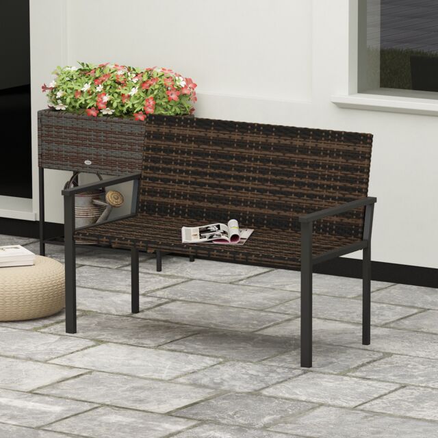 OUTSUNNY Rattan Garden Bench Loveseat with Quick-Drying Padding in Brown - Size: 2 Seater - image 1