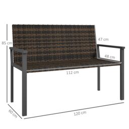 OUTSUNNY Rattan Garden Bench Loveseat with Quick-Drying Padding in Brown - Size: 2 Seater - thumbnail 3