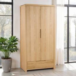 Cheshire Premium Arc 2 Door & 1 Drawer Wardrobe in Oak in Light Oak - thumbnail 3