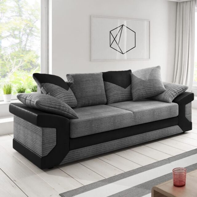 Furnishings For Less UK Dino Large Fabric 3 Seater Sofa - Scatter Back Cushions in Grey - image 1