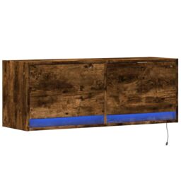 Berkfield Home TV Wall Cabinet with LED Lights Smoked Oak 100x31x35 cm in Brown - Size: 100 x 31 x 35 cm - thumbnail 3