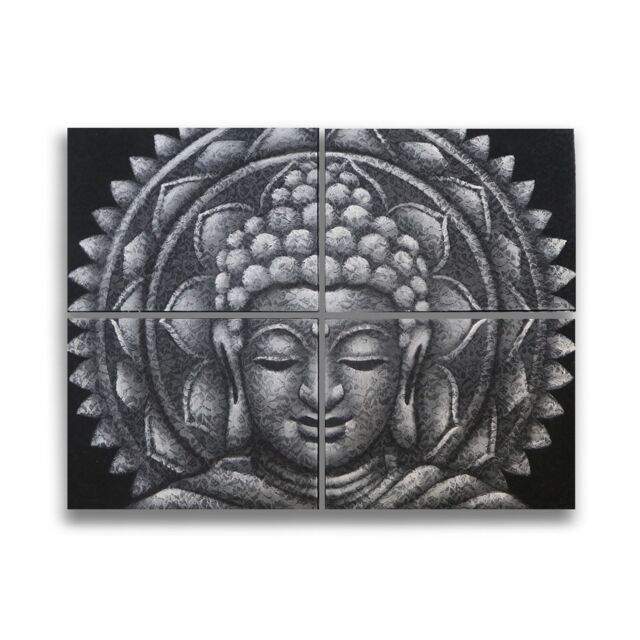 KDMD Set of 4 Grey Buddha Mandala Brocade Detail 30x40cm - Size: 30x40 cm - image 1