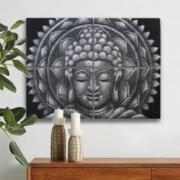 KDMD Set of 4 Grey Buddha Mandala Brocade Detail 30x40cm - Size: 30x40 cm - thumbnail 2