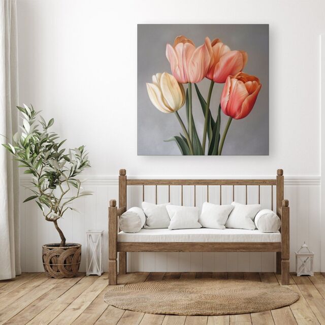 "Warren Reed - Designer Spring Tulips Canvas - Size: W30"" x H30""" - image 1