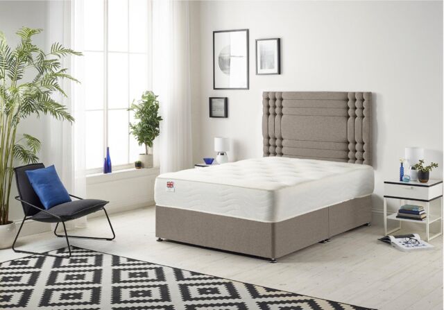 Somnior Flexby Tweed Fabric Divan Bed with Orthopeadic Sprung Memory Foam Mattress & Headboard in Brown - Size: Single - image 1
