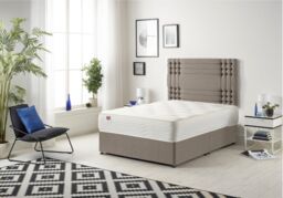 Somnior Flexby Tweed Fabric Divan Bed with Orthopeadic Sprung Memory Foam Mattress & Headboard in Brown - Size: Single - thumbnail 1