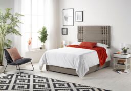 Somnior Flexby Tweed Fabric Divan Bed with Orthopeadic Sprung Memory Foam Mattress & Headboard in Brown - Size: Single - thumbnail 2
