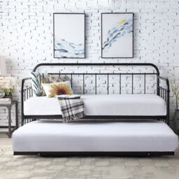 SlumberWorx Ickleford Industrial Living Room Bedroom Metal Day Bed Frame w Trundle in Black - Size: Single - thumbnail 3