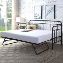 SlumberWorx Ickleford Industrial Living Room Bedroom Metal Day Bed Frame w Trundle in Black - Size: Single - thumbnail 2