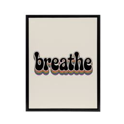 "Artery8 Breathe Funky Retro Rainbow Typography Framed Canvas Wall Art Print in Beige - Size: W12"" x H16""" - thumbnail 1