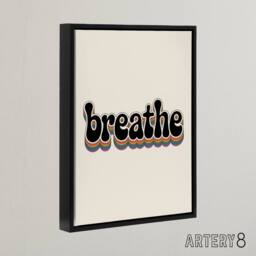"Artery8 Breathe Funky Retro Rainbow Typography Framed Canvas Wall Art Print in Beige - Size: W12"" x H16""" - thumbnail 2