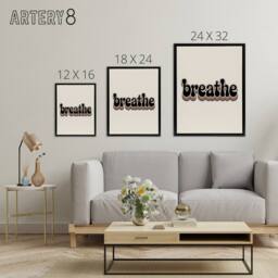 "Artery8 Breathe Funky Retro Rainbow Typography Framed Canvas Wall Art Print in Beige - Size: W12"" x H16""" - thumbnail 4