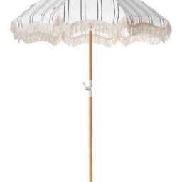 Wyld and Coco Garden Parasol 150 cm White Black Stripe Beech Wood Pole Tilt UV - thumbnail 2