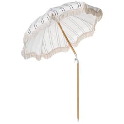 Wyld and Coco Garden Parasol 150 cm White Black Stripe Beech Wood Pole Tilt UV - thumbnail 5